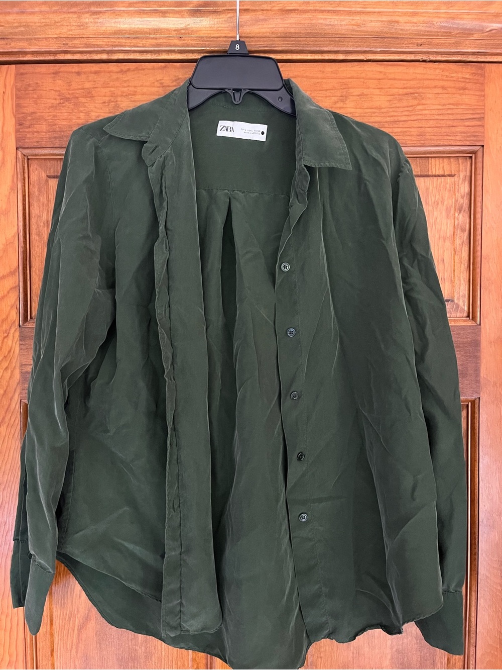 Zara Olive Green Casual Button-Down Shirt